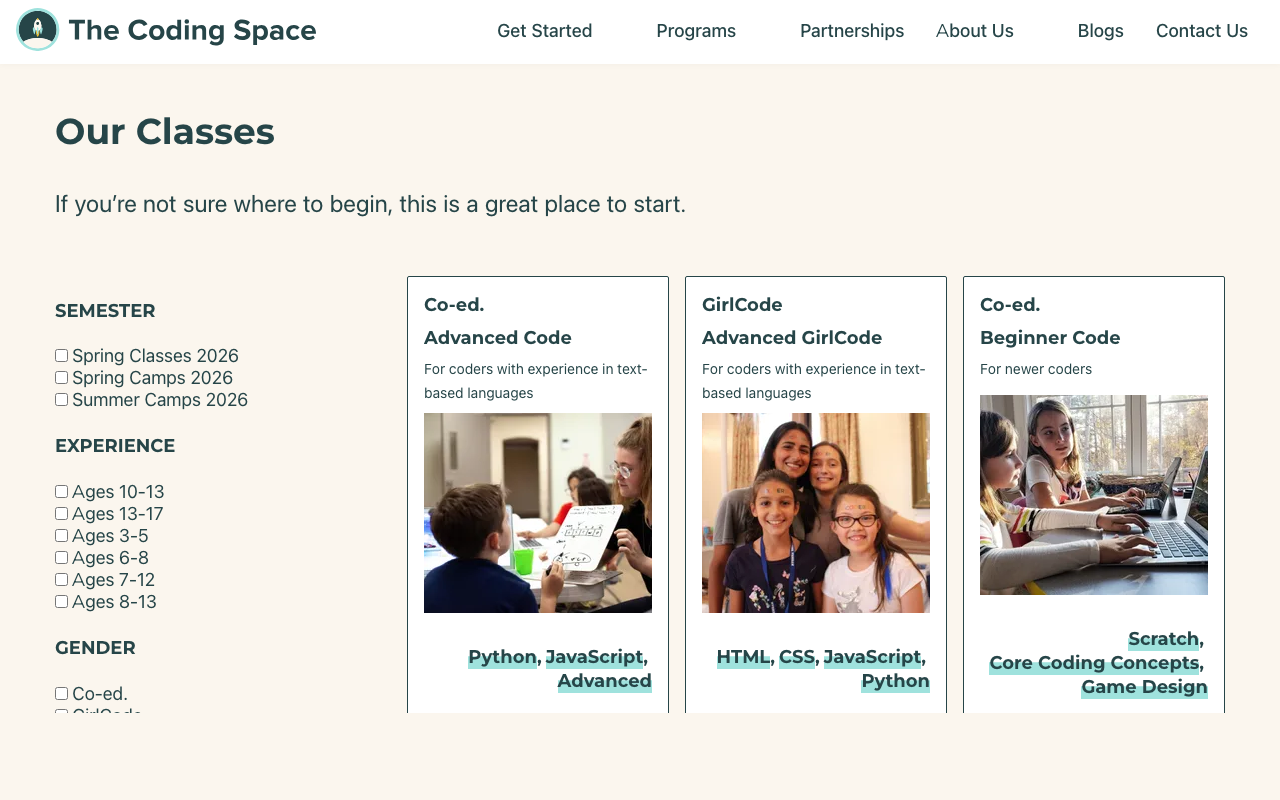 Class sign-up preview